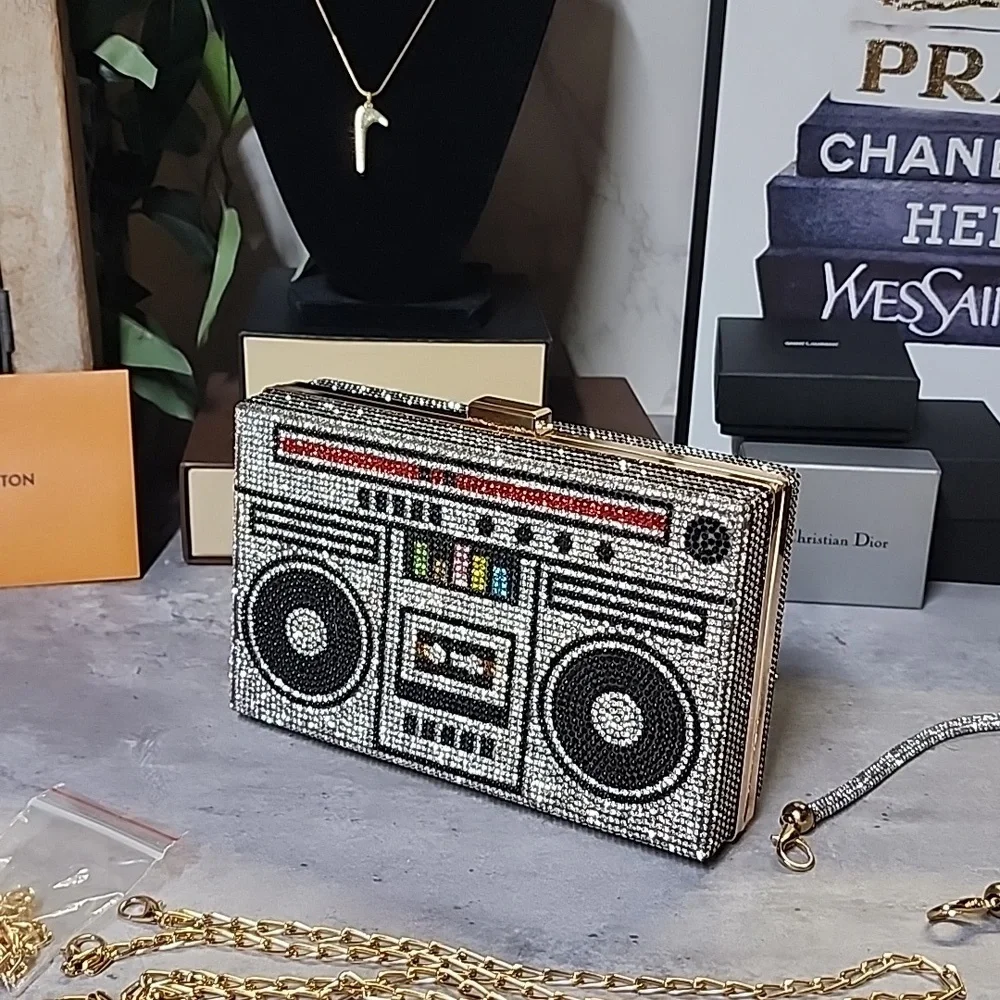 Rhinestone Boom box crossbody/ clutch bag - Picture 4 of 14